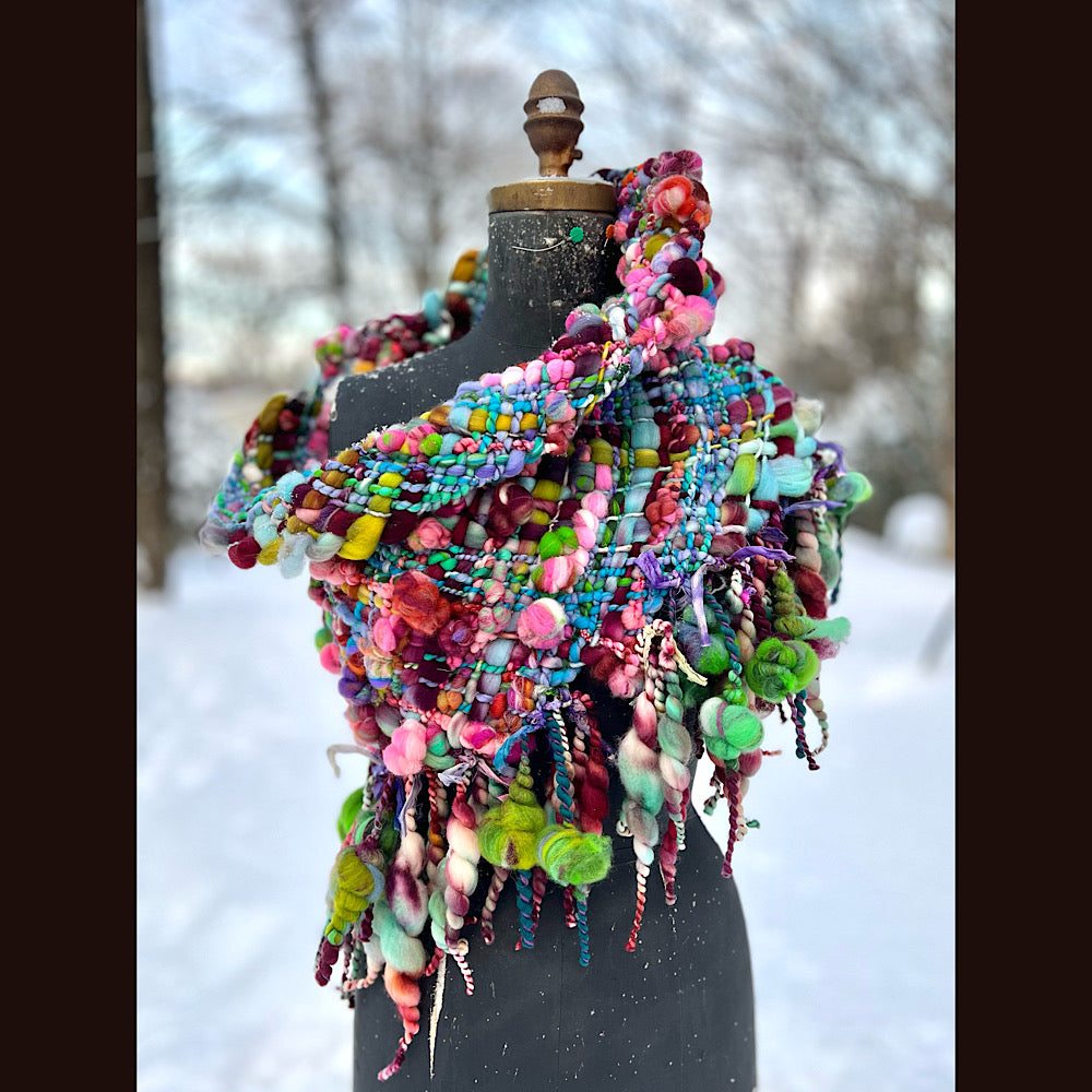 Winter rose Woven art yarn Giant cowl