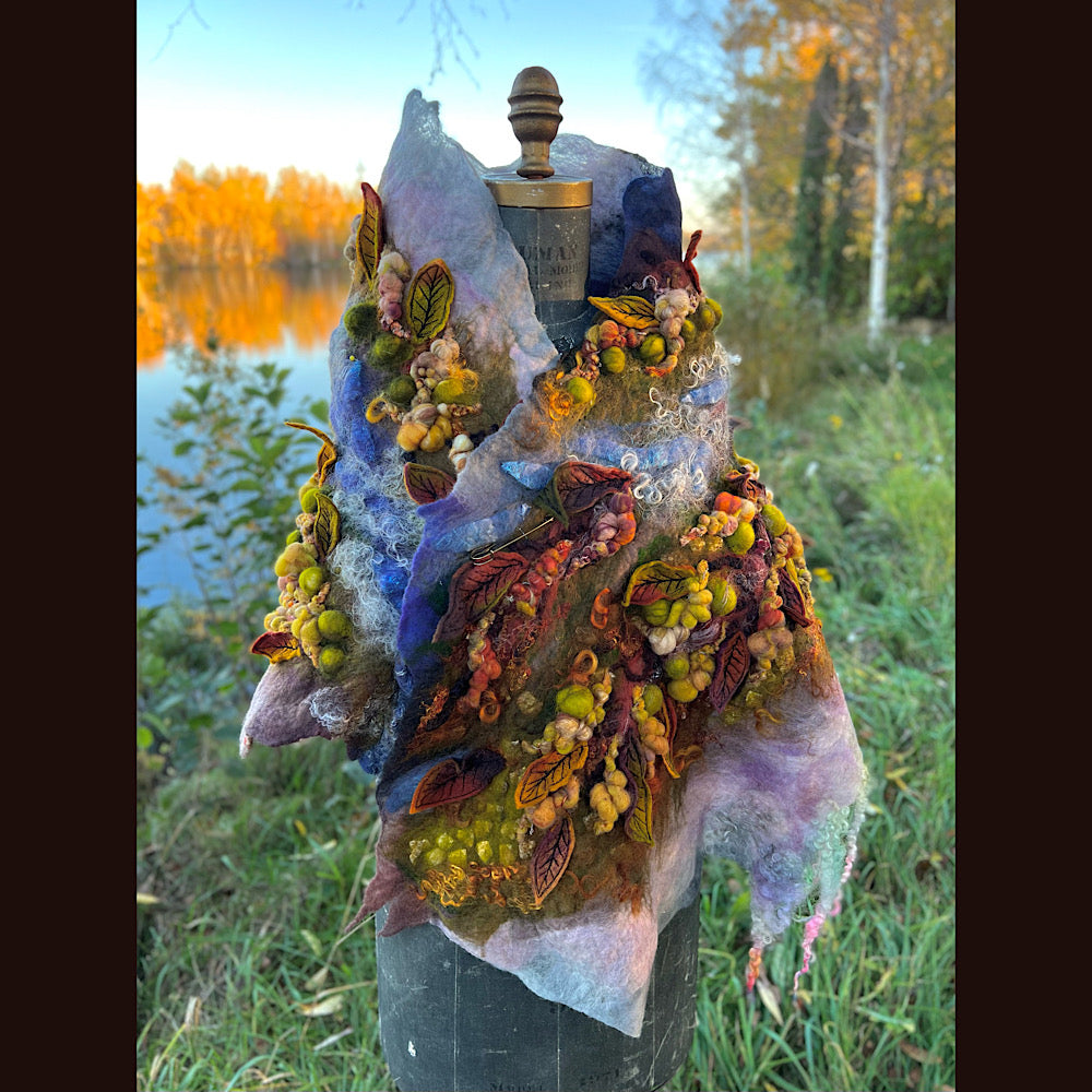 Chicoutimi river felted shawl 59” X 22”