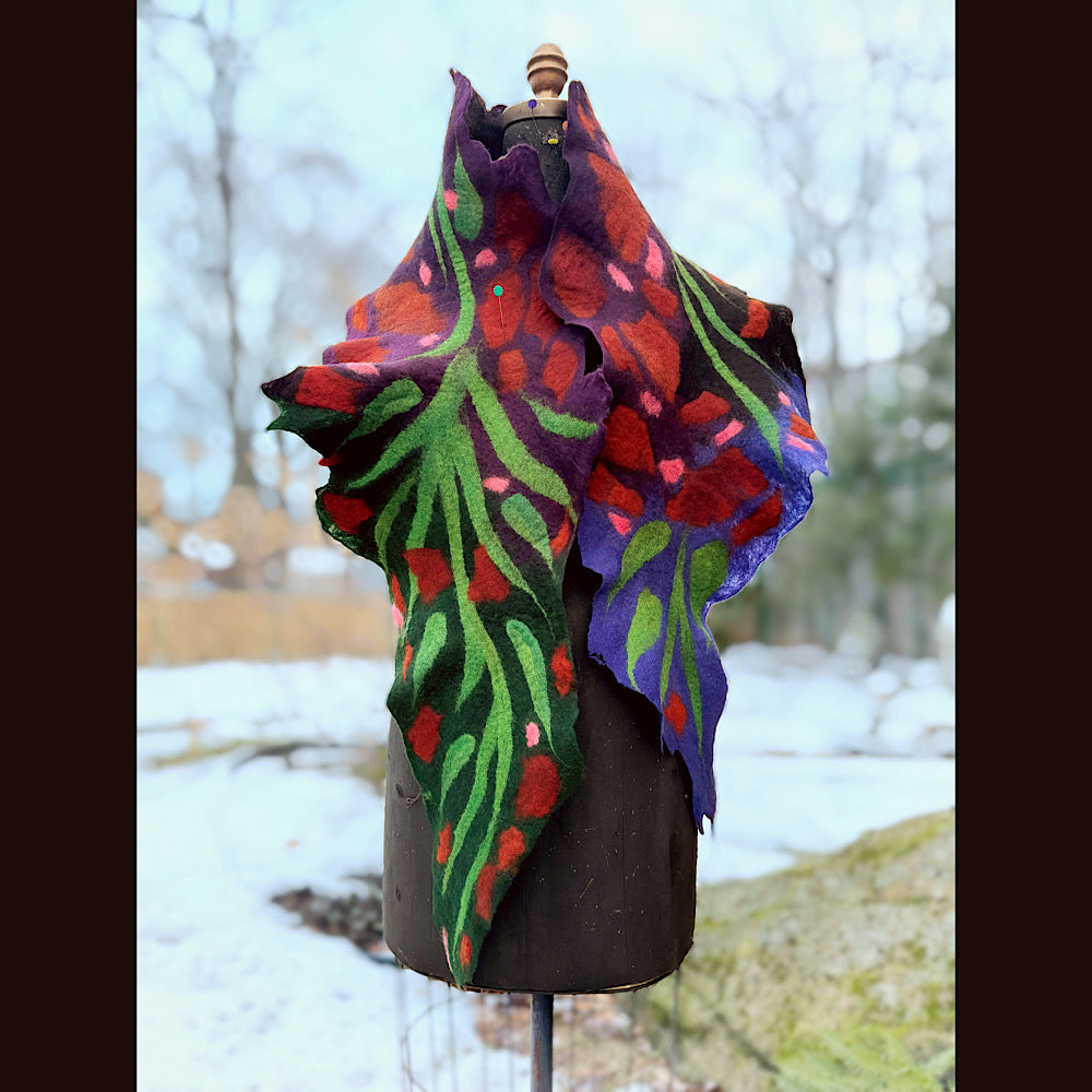 Handmade wool Felted Scarf 68” X 11”