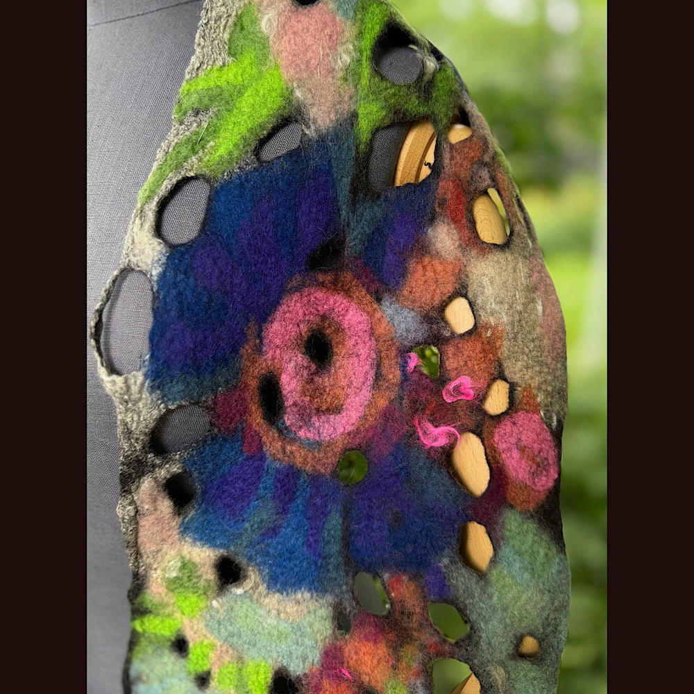 OOAK Handmade wool Felted Scarf 90” X 17”Original art work