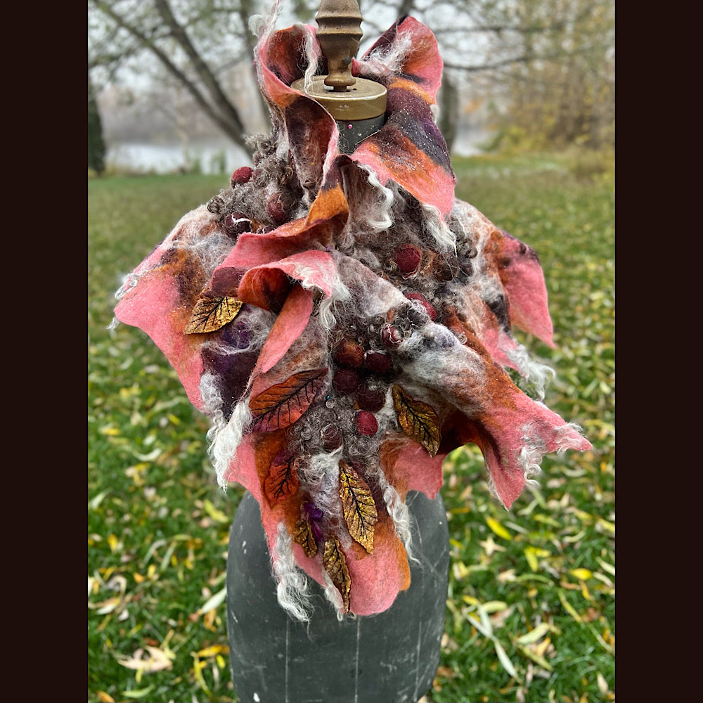 Autumn roses felted scarf 56” X 18