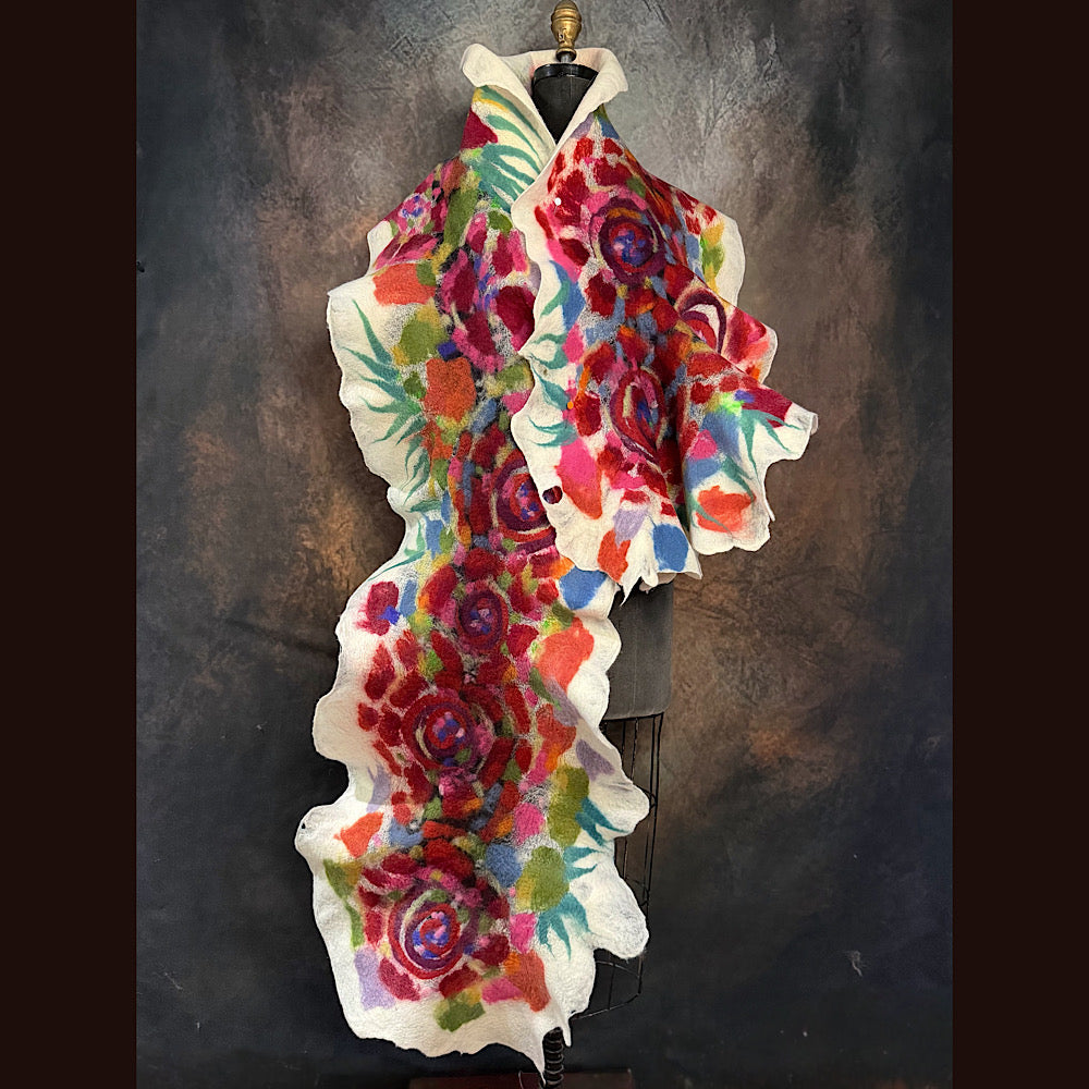 OOAK Handmade wool Felted Scarf 85”X 16” Original art work