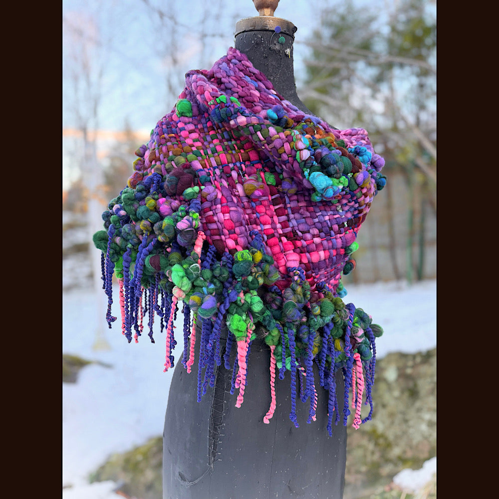 Handmade wool Woven Scarf shawlette 19” X 18”