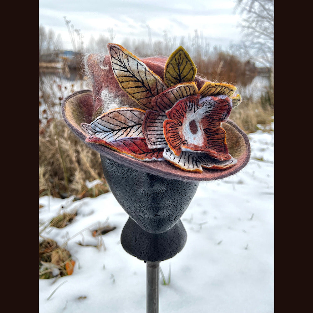 Felted top hat with rose 22” small