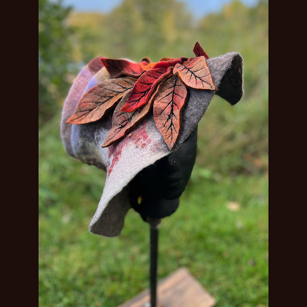 Felted top hat with leaves 24” medium large