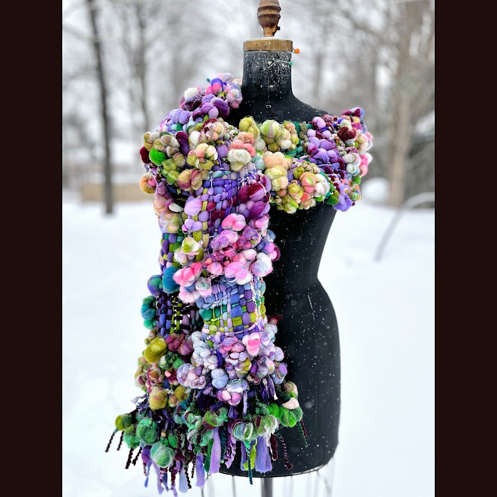 Winter rose Woven art yarn Scarf 100” X 7-8”