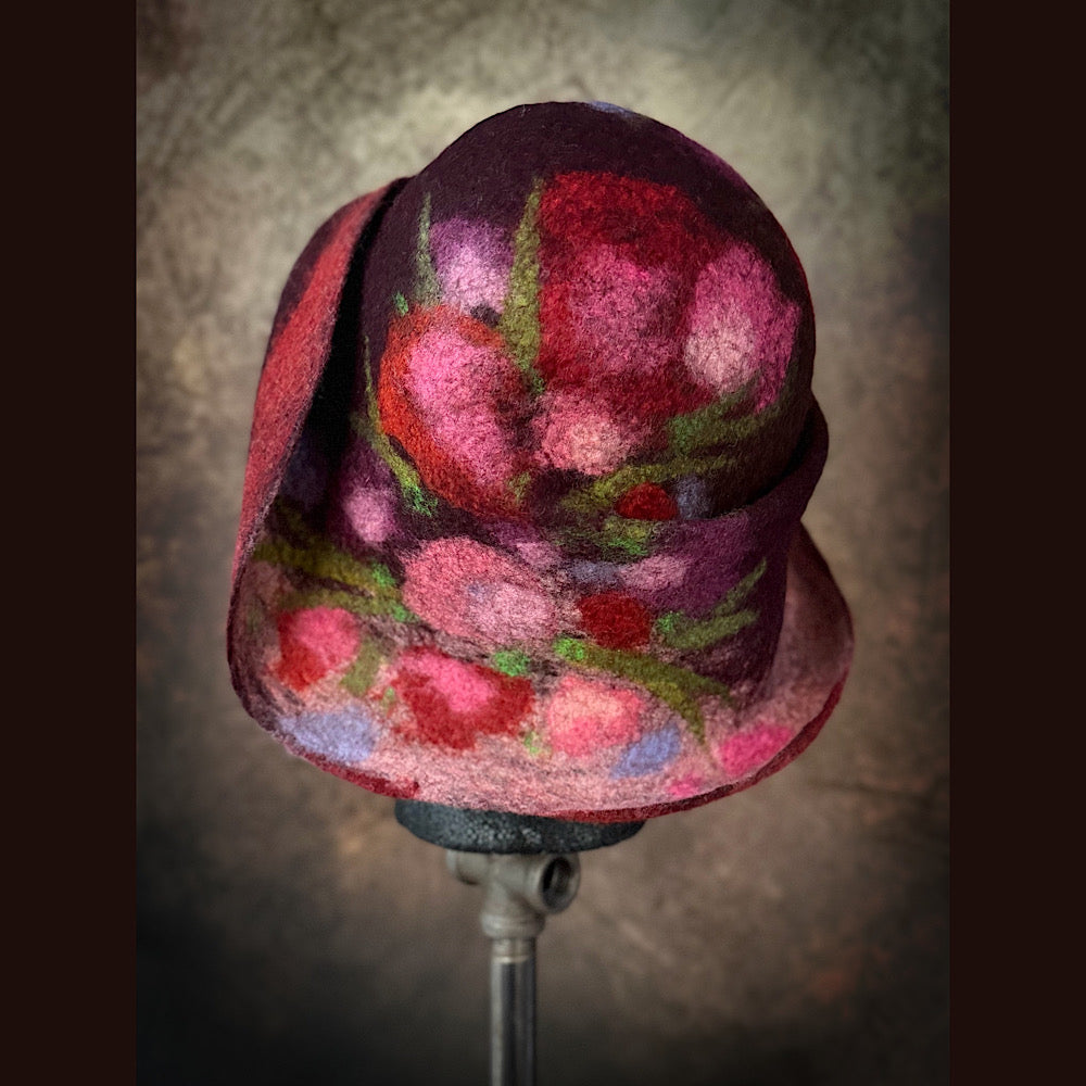 OOAK Handmade wool Felted hat 23.5” medium