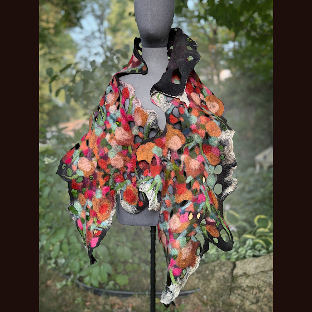 OOAK Handmade wool Felted Scarf 90” X 19” Original art work