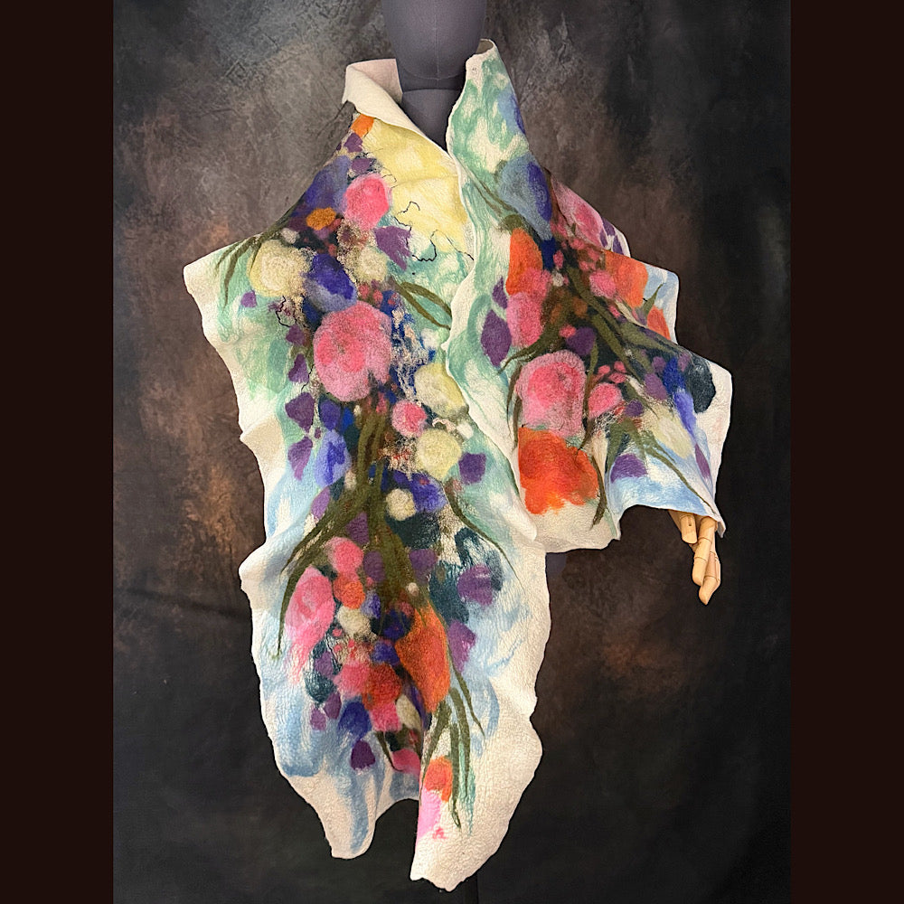 OOAK Handmade wool Felted Scarf 80” X 17” Original art work