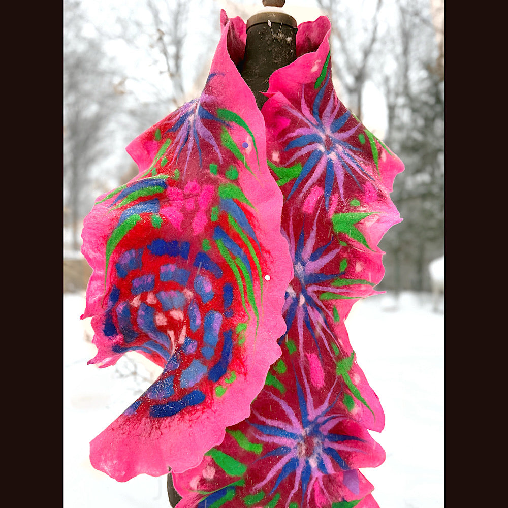 Handmade wool Felted Scarf 88” X 17”