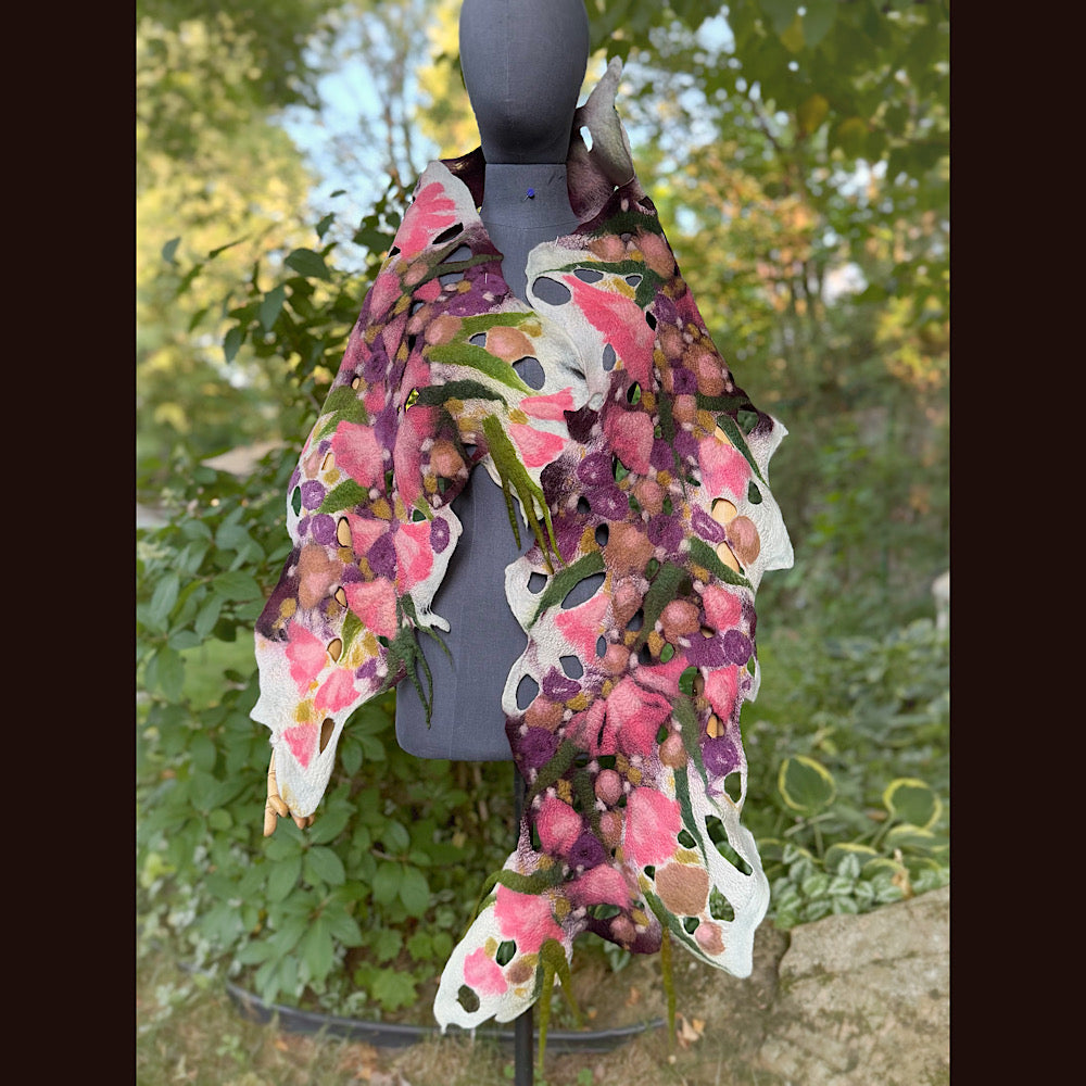 OOAK Handmade wool Felted Scarf 82” X 23” Original art work