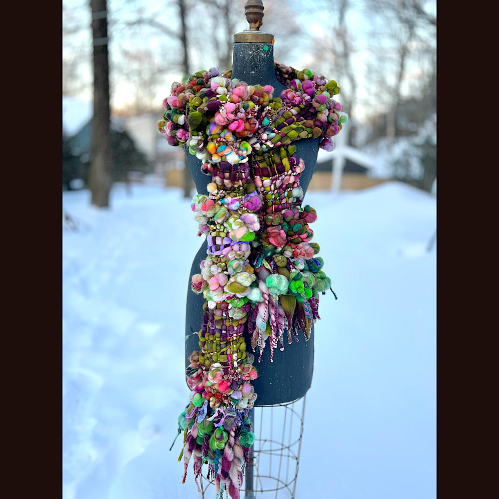 Winter rose Woven art yarn Scarf 102” X 7”
