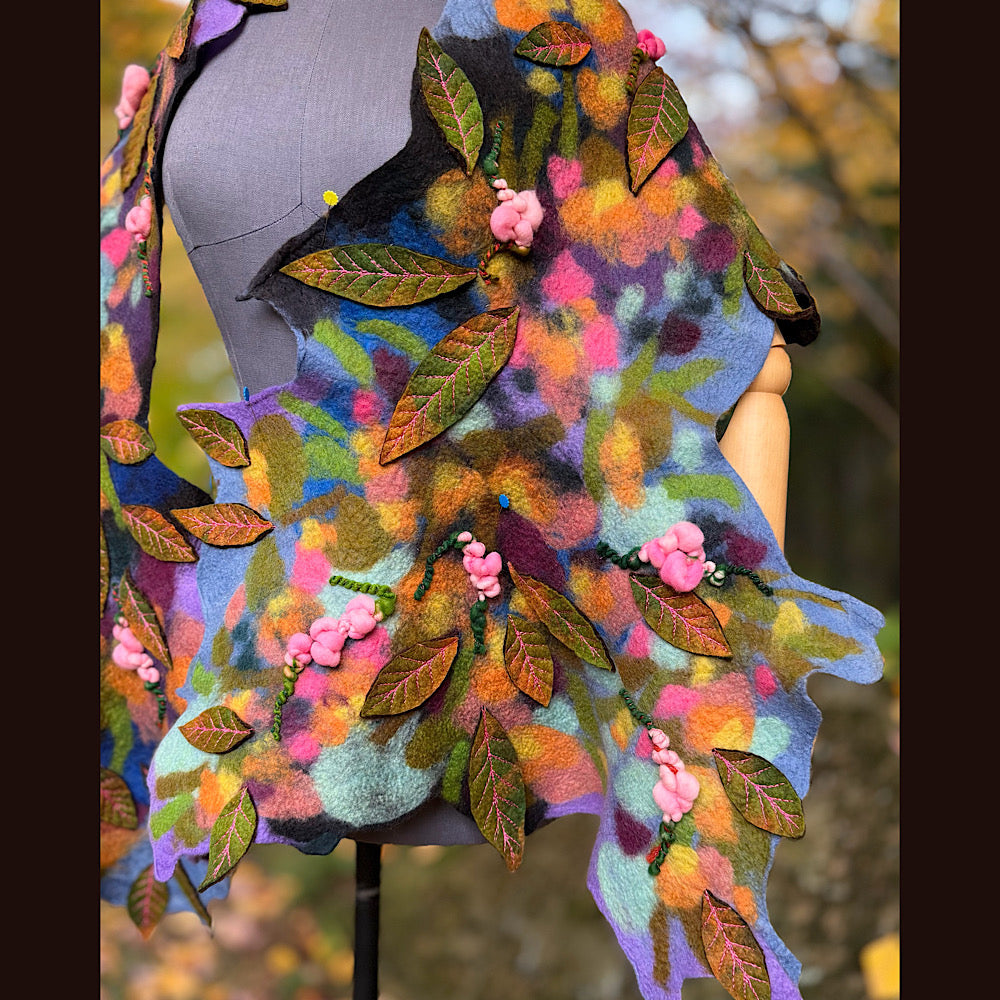 OOAK Handmade wool Felted Scarf 82” X 23” Original art work