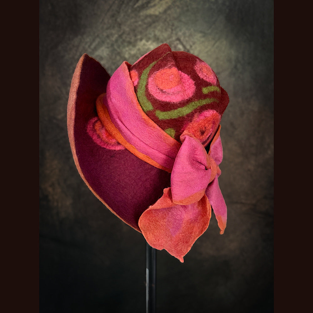 OOAK Handmade wool Felted hat 23.5” medium