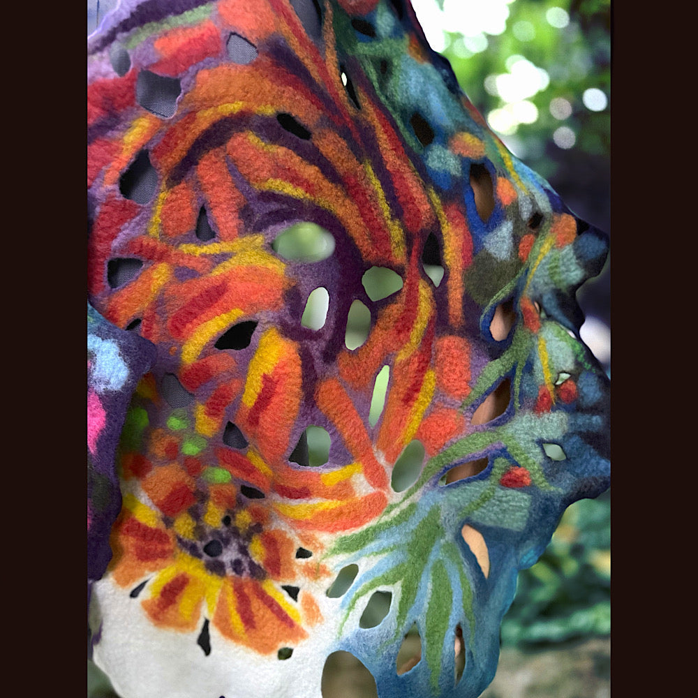 OOAK Handmade wool Felted Scarf 78” X 17” Original art work