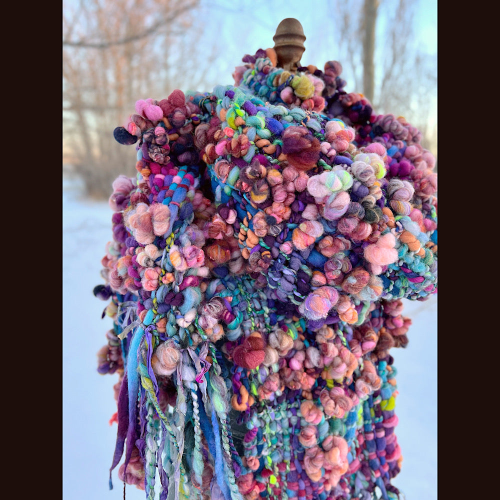 “Glorious innocence “ Woven scarf made of hand spun yarn 84” X 10”