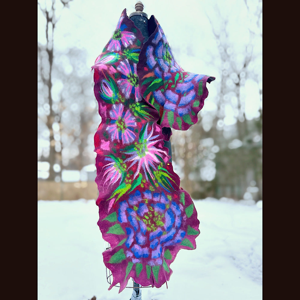 Handmade wool Felted Scarf 80” X 17”