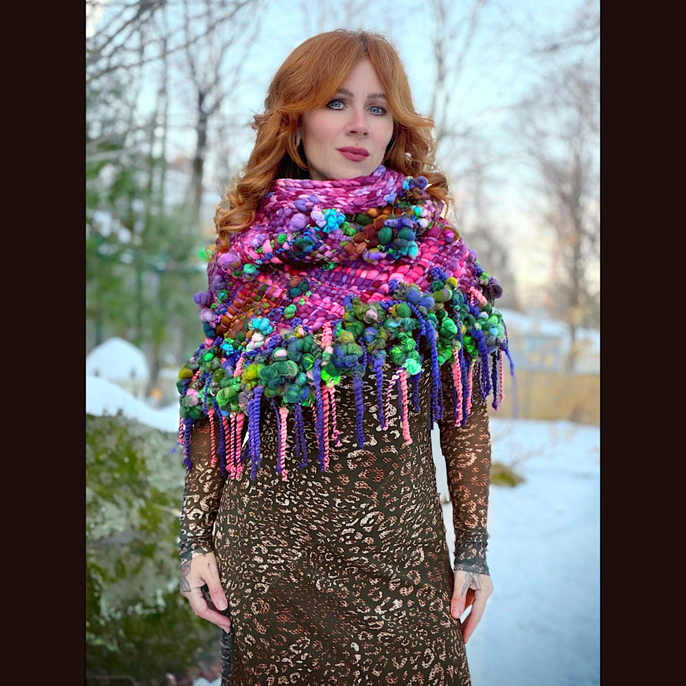 Handmade wool Woven Scarf shawlette 19” X 18”