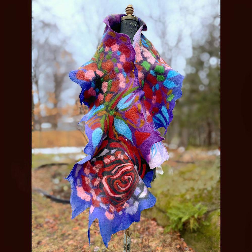 Handmade wool Felted Scarf 80” X 19”