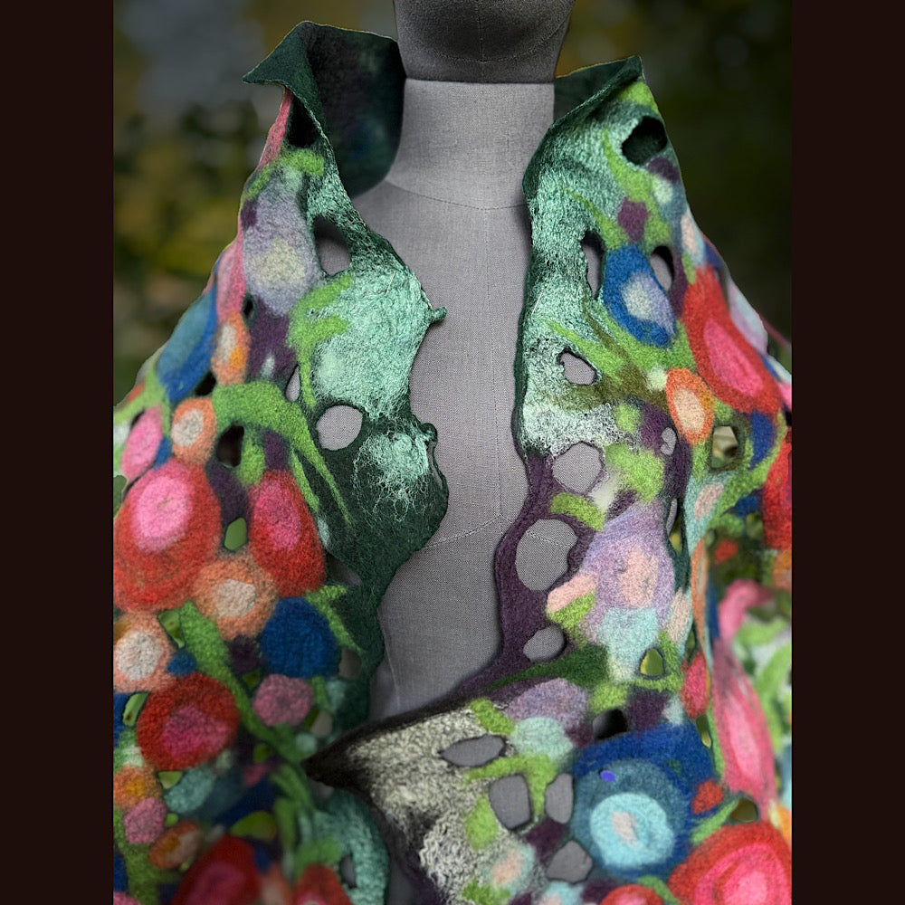 OOAK Handmade wool Felted Scarf 84” X 21” Original art work