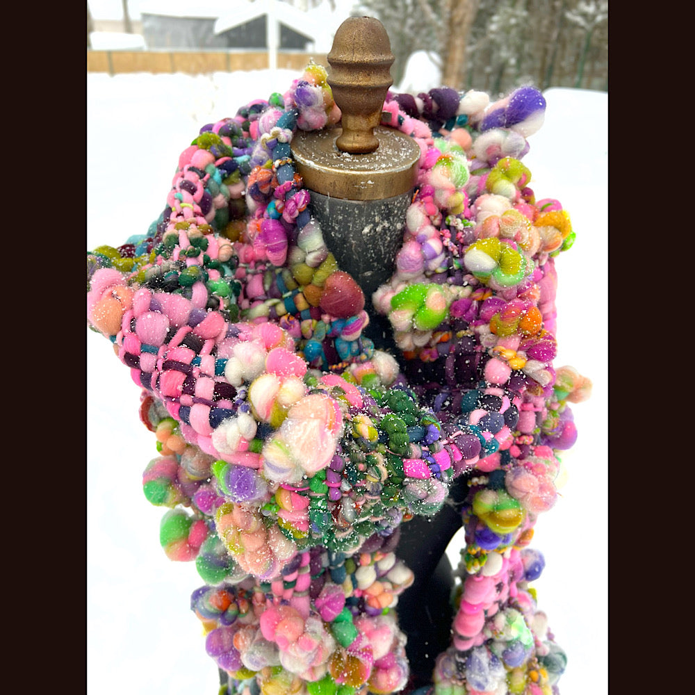 Frosted primroses woven art yarn Scarf 102” X 7”