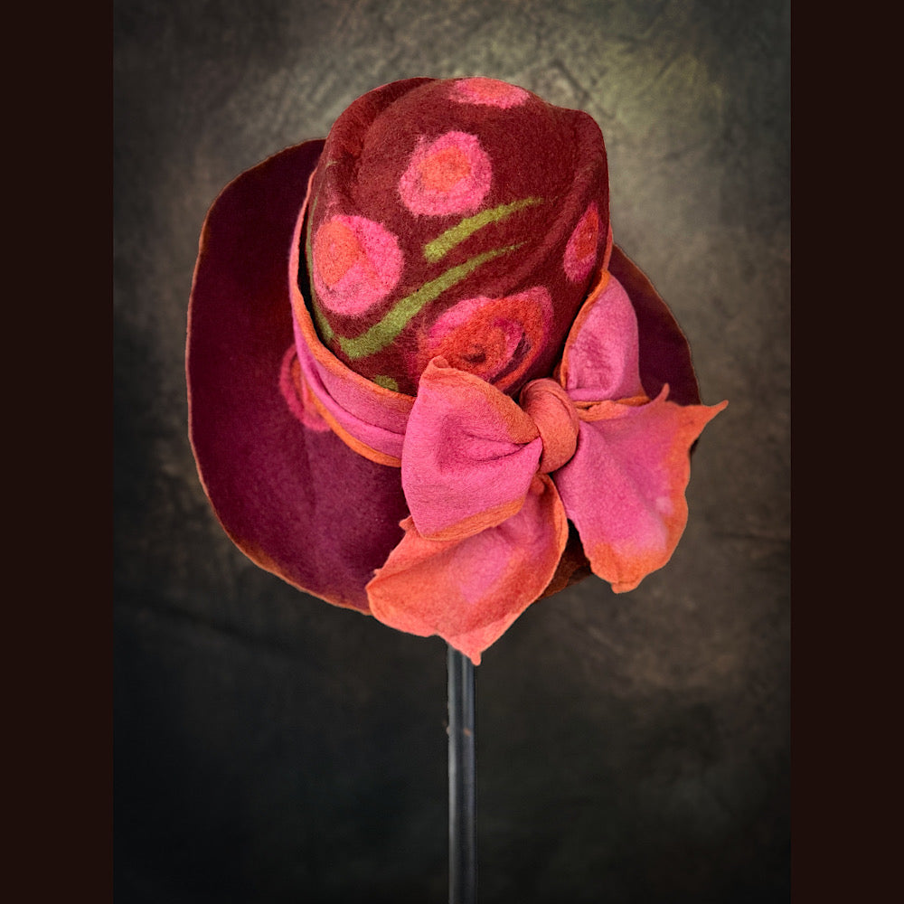 OOAK Handmade wool Felted hat 23.5” medium