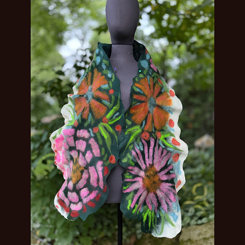 OOAK Handmade wool Felted Scarf 76” X 14”Original art work