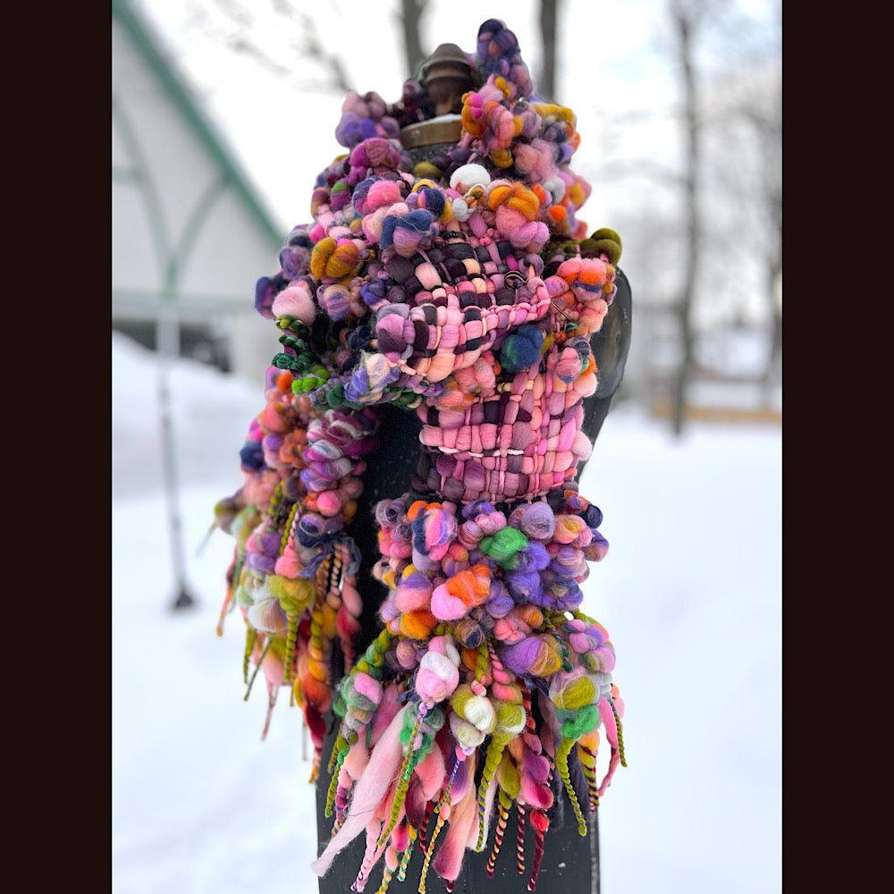 Frosted primroses woven art yarn Scarf 102” X 7”