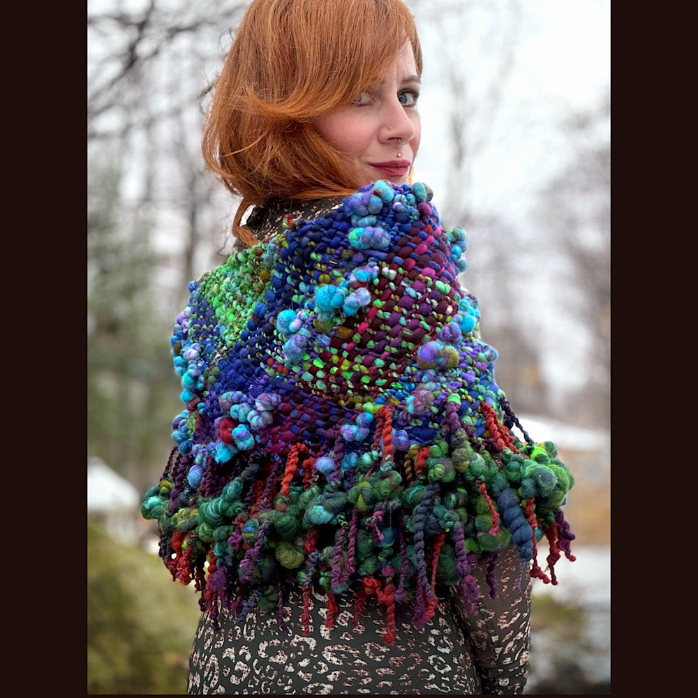 Handmade wool Woven Scarf 18”X 15.5”