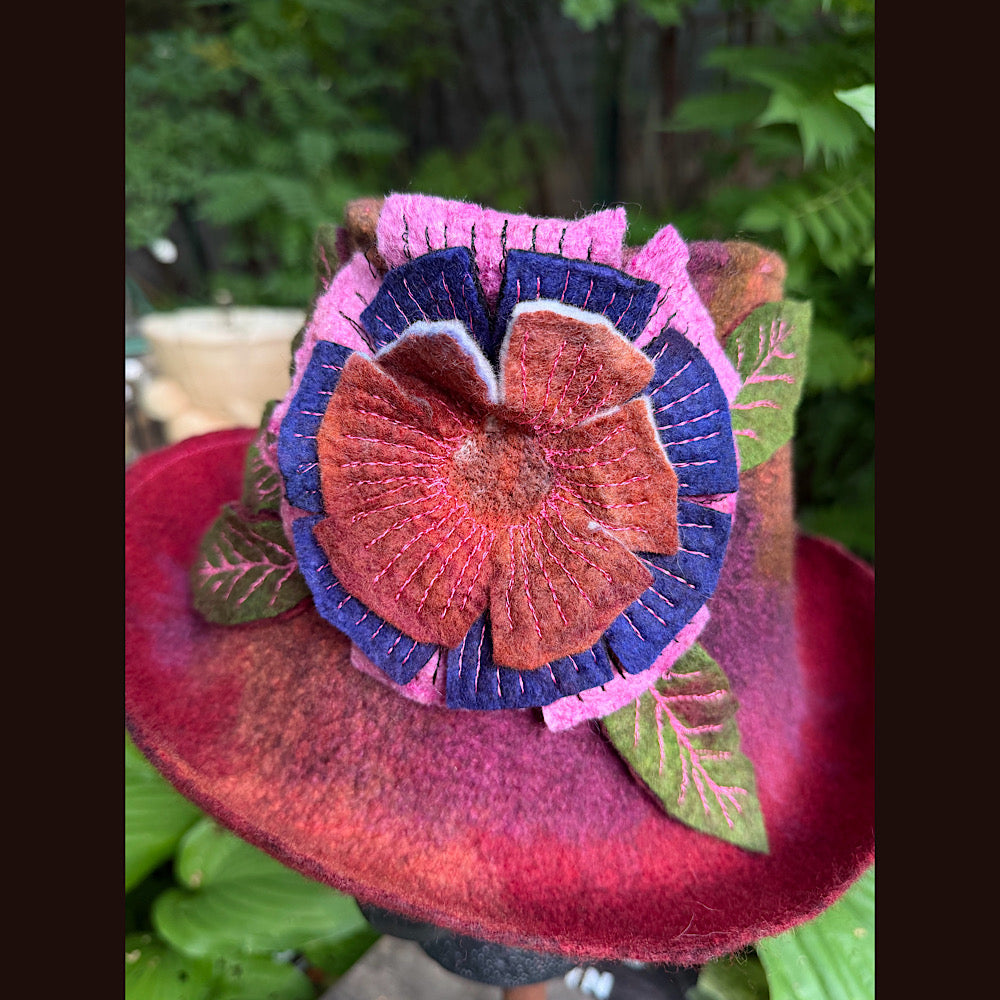 OOAK Handmade wool Felted hat 23.5” medium