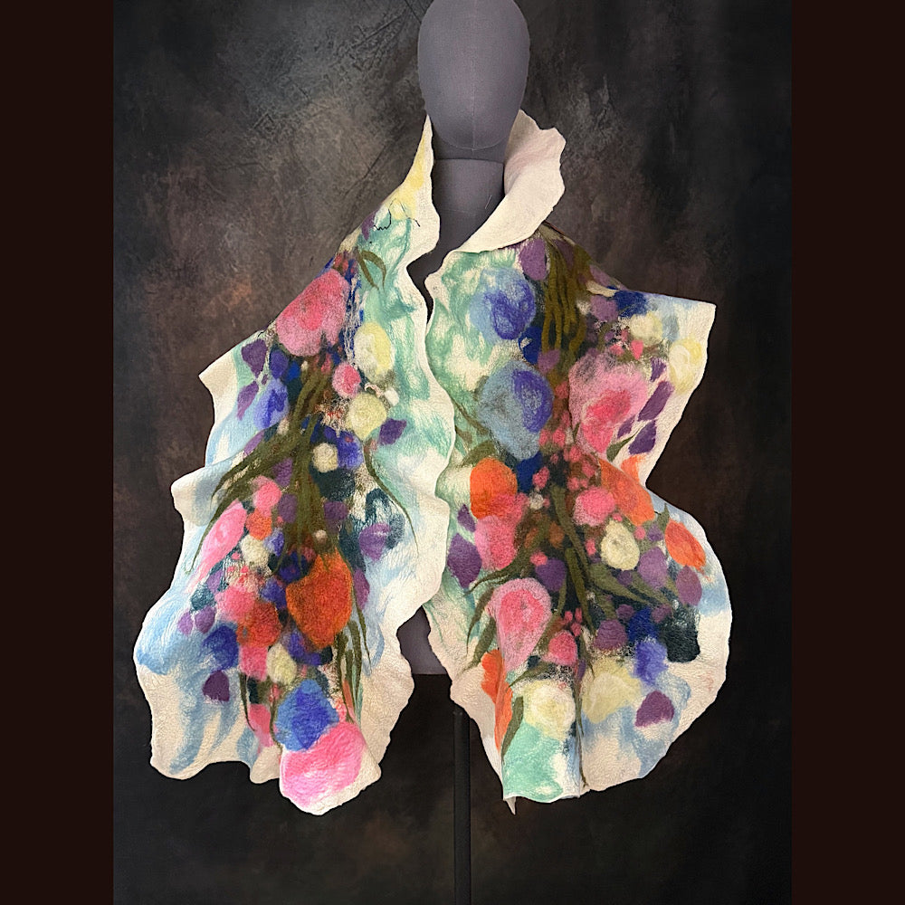 OOAK Handmade wool Felted Scarf 80” X 17” Original art work