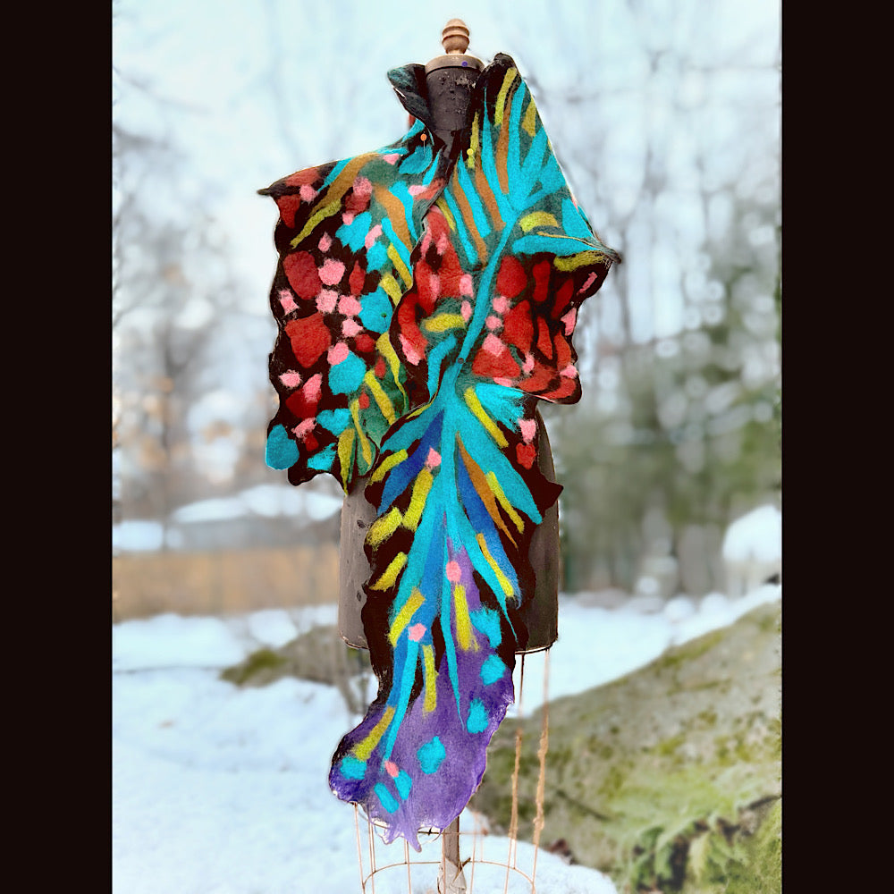 Handmade wool Felted Scarf 78” X 12”