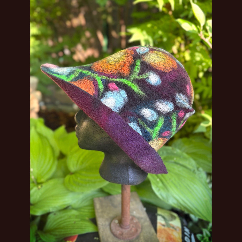 OOAK Handmade wool Felted hat 23.5” medium