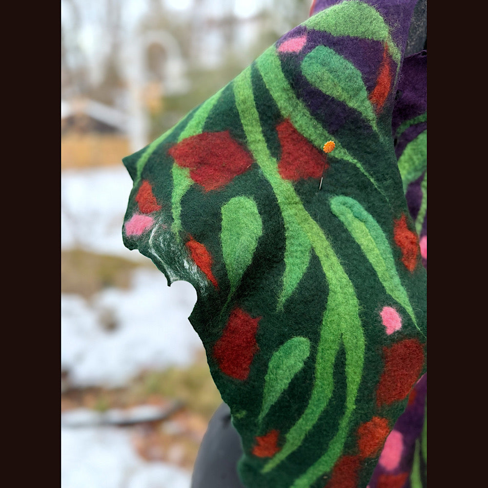 Handmade wool Felted Scarf 68” X 11”