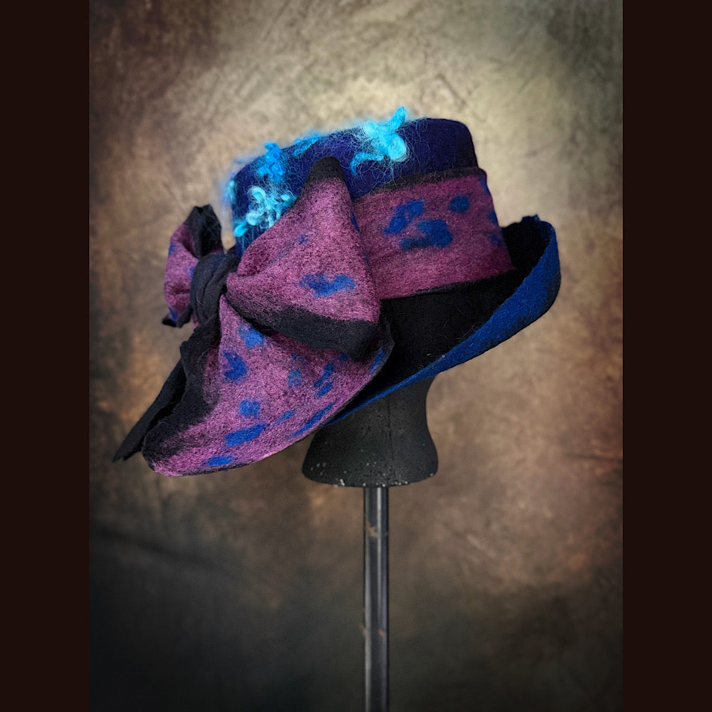 OOAK Handmade wool Felted hat 23.5” medium