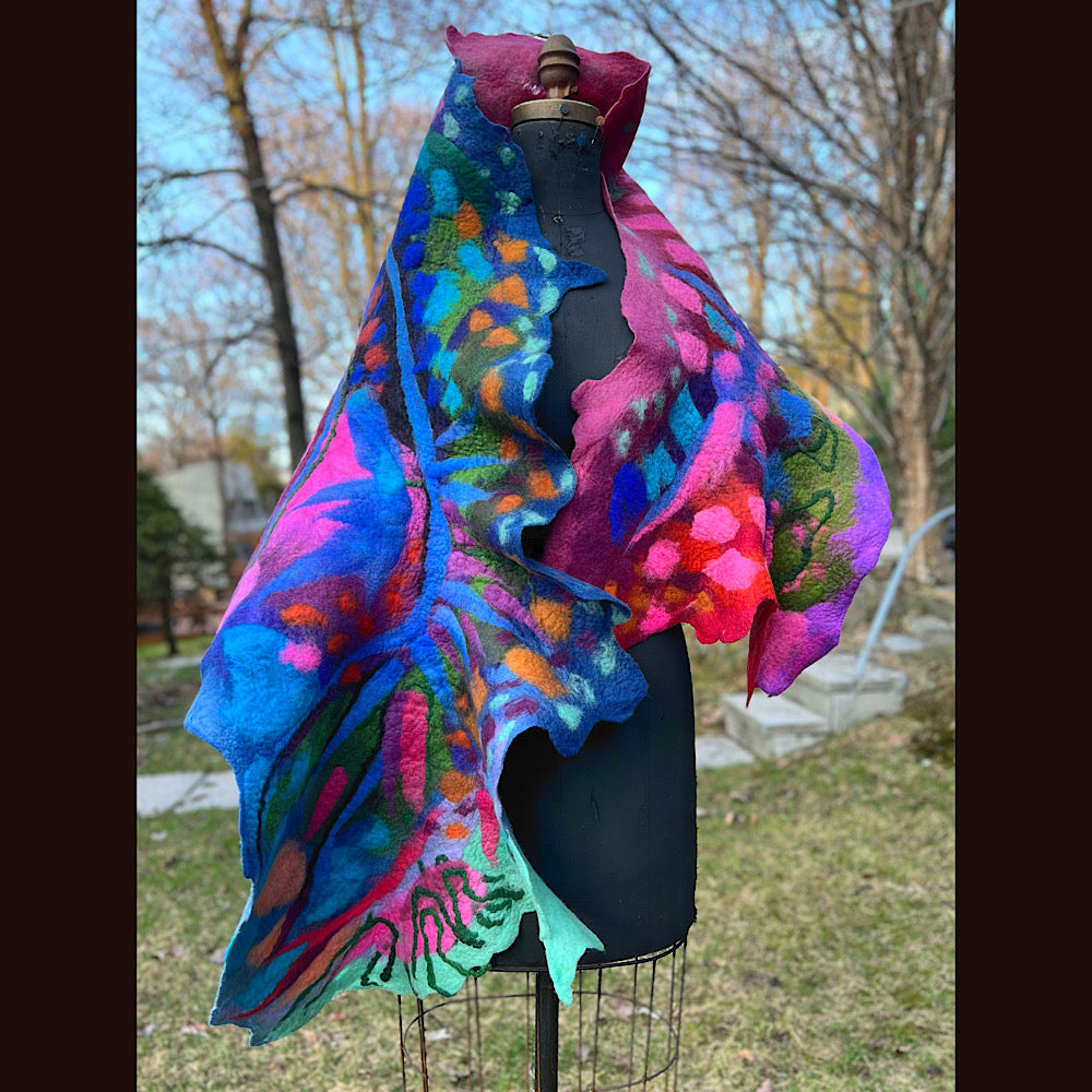 Caterpillar Felted Shawl 76” X 20”