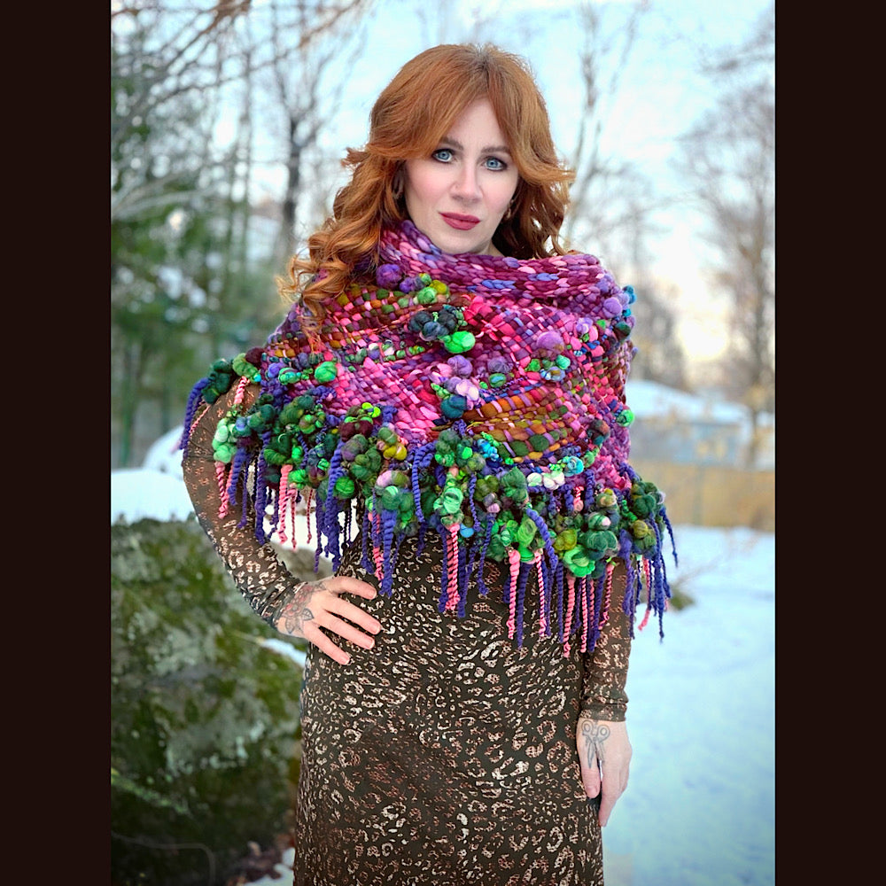 Handmade wool Woven Scarf shawlette 19” X 18”