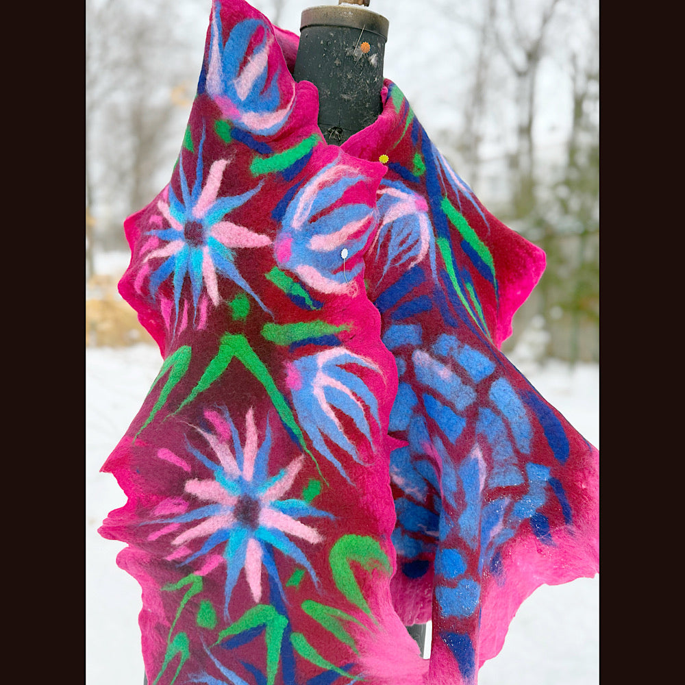 Handmade wool Felted Scarf 80” X 20
