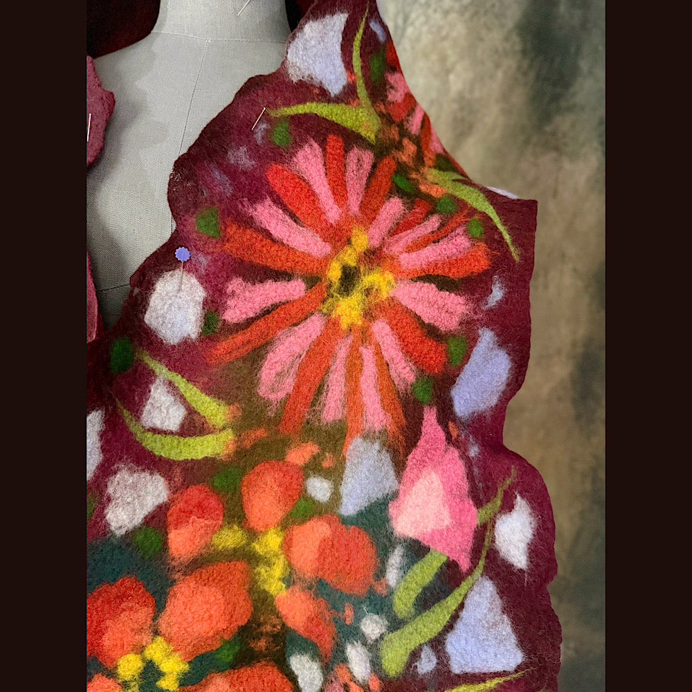 OOAK Handmade wool Felted Scarf 85” X 20” Original art work