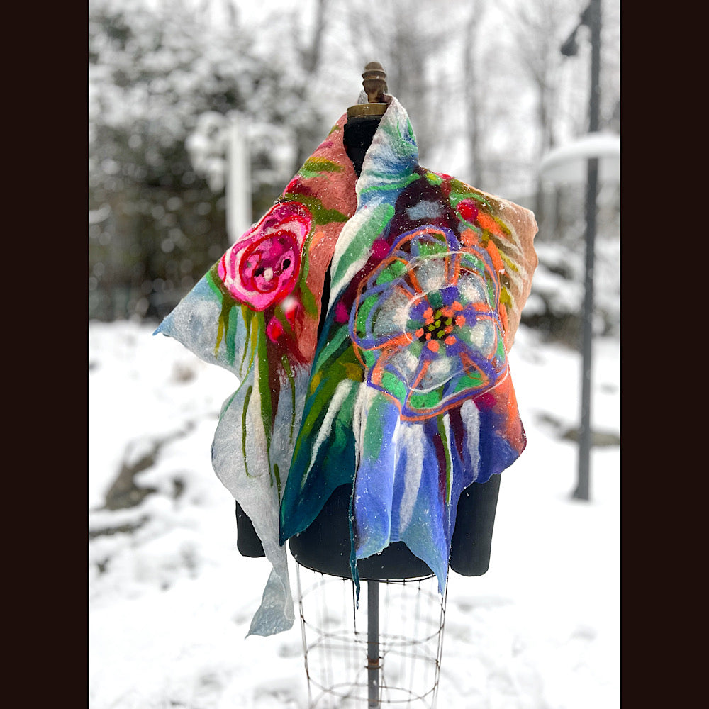 Rose Felted Shawl 84” X 21”