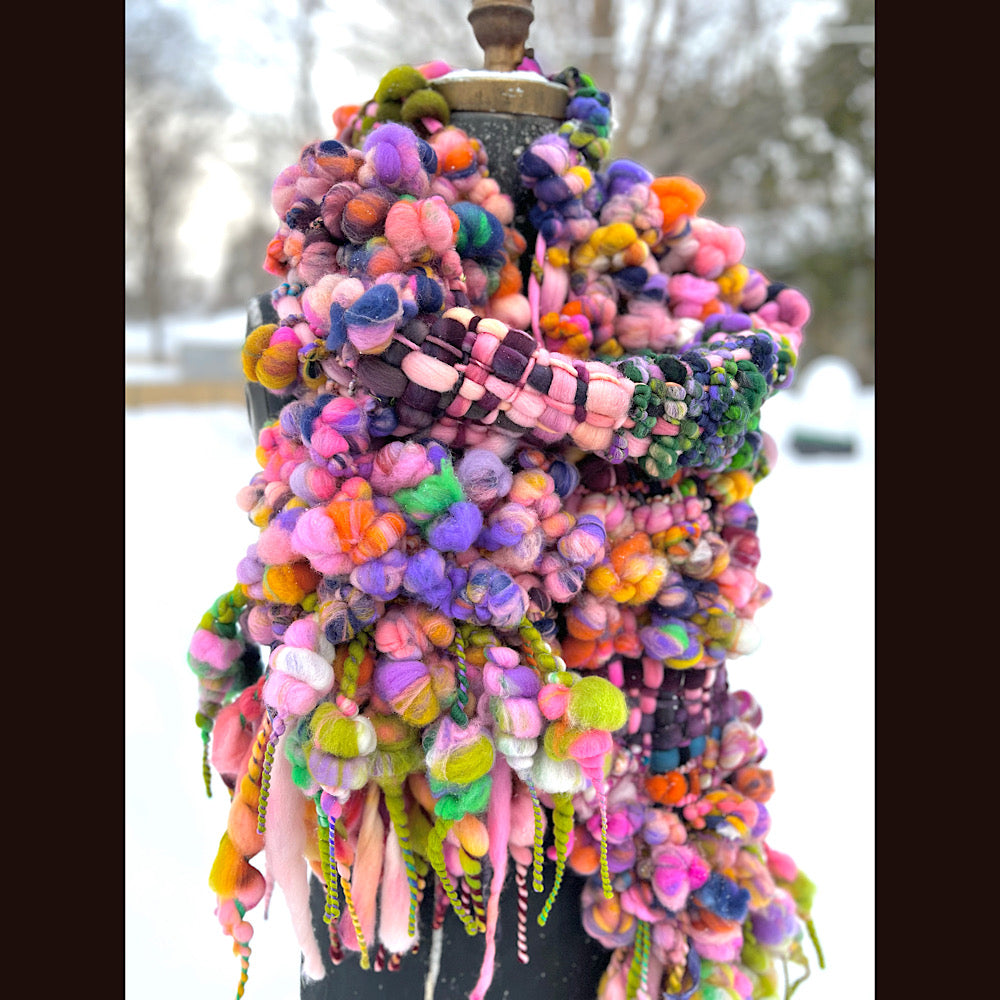 Frosted primroses woven art yarn Scarf 102” X 7”