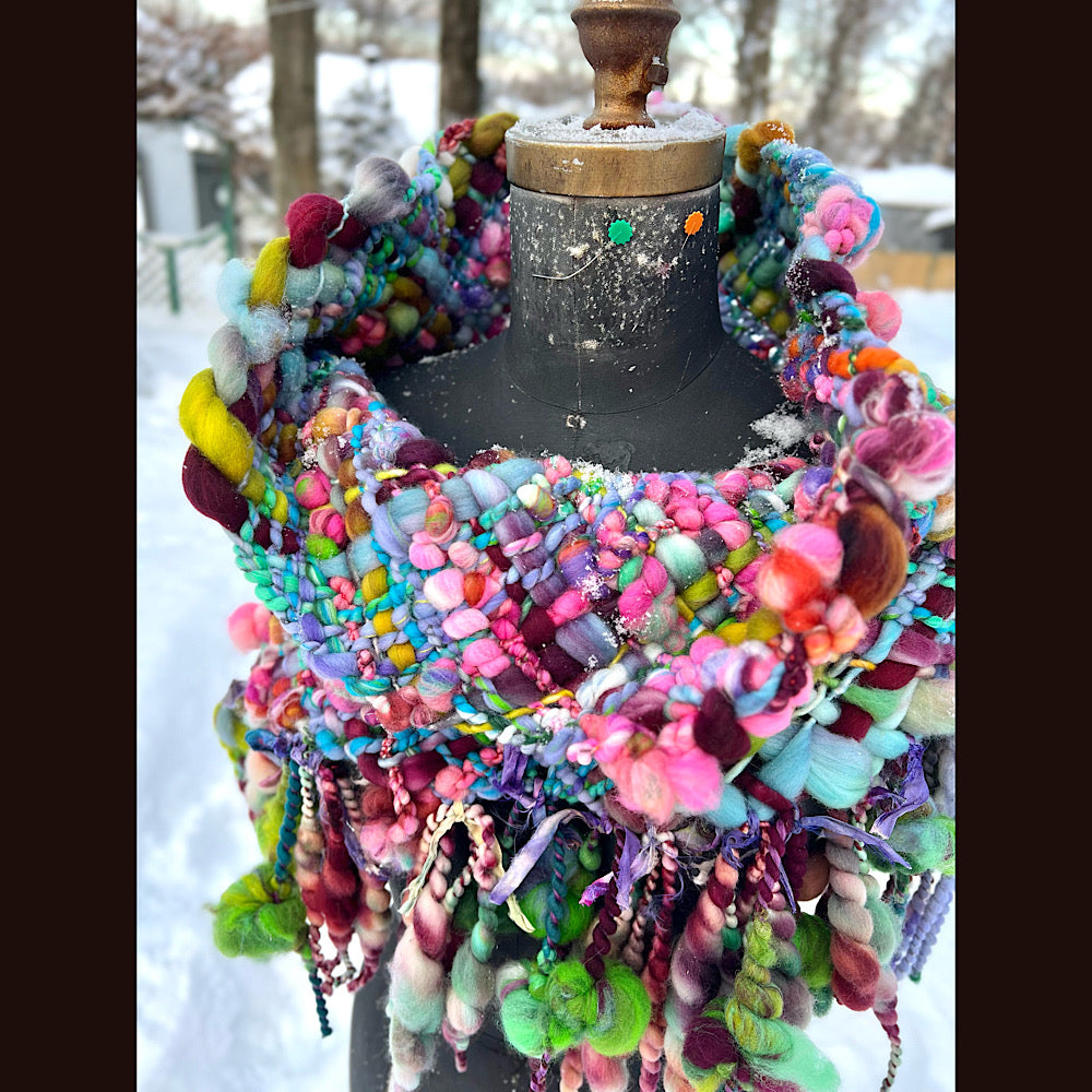 Winter rose Woven art yarn Giant cowl