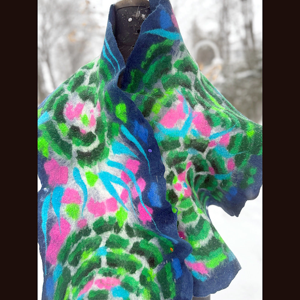 Handmade wool Felted Scarf 80” X 17”