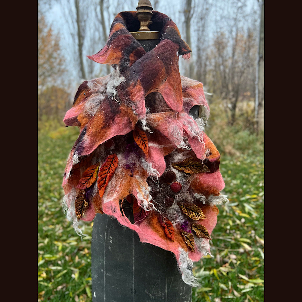 Autumn roses felted scarf 56” X 18