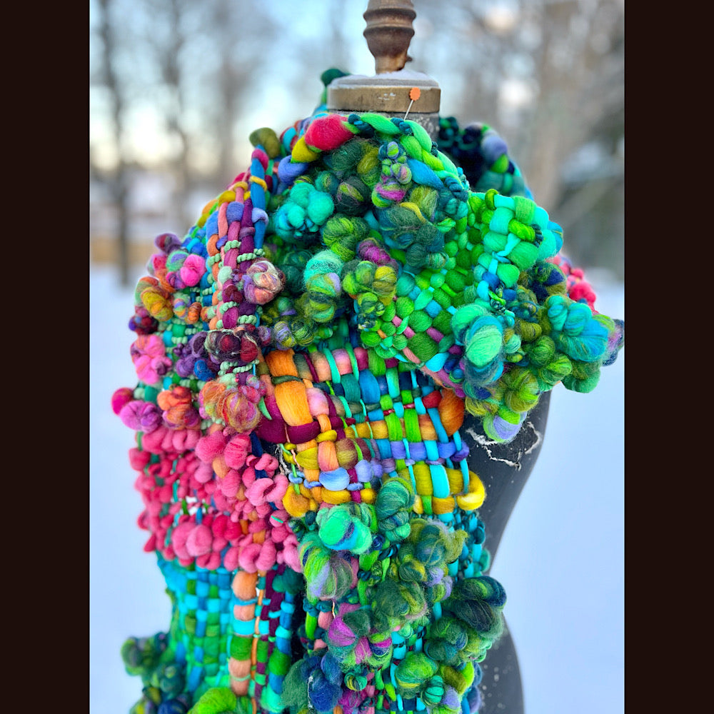 Winter bouquet Woven art yarn Scarf 98” X 7.5”