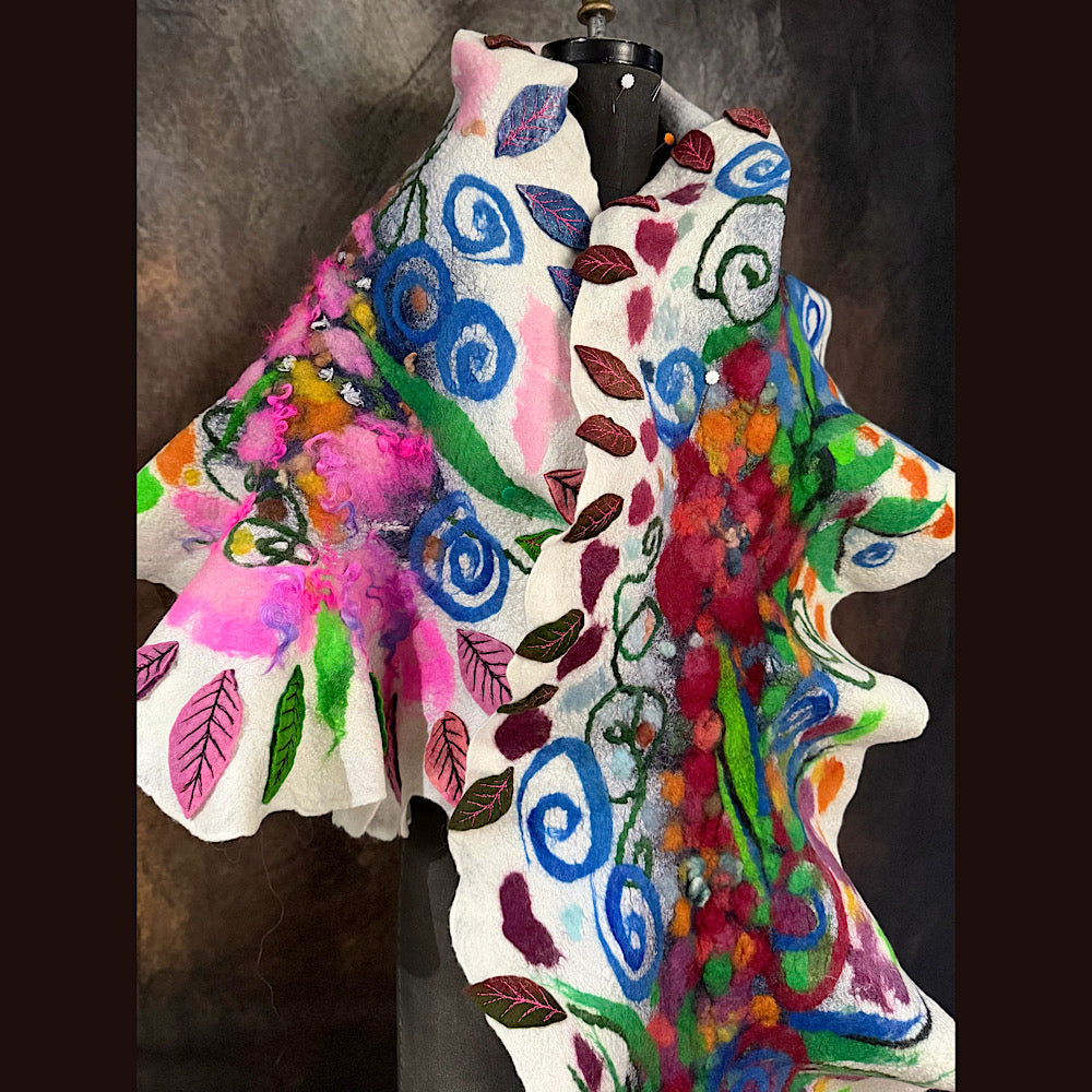 OOAK Handmade wool Felted Scarf 80” X 19”