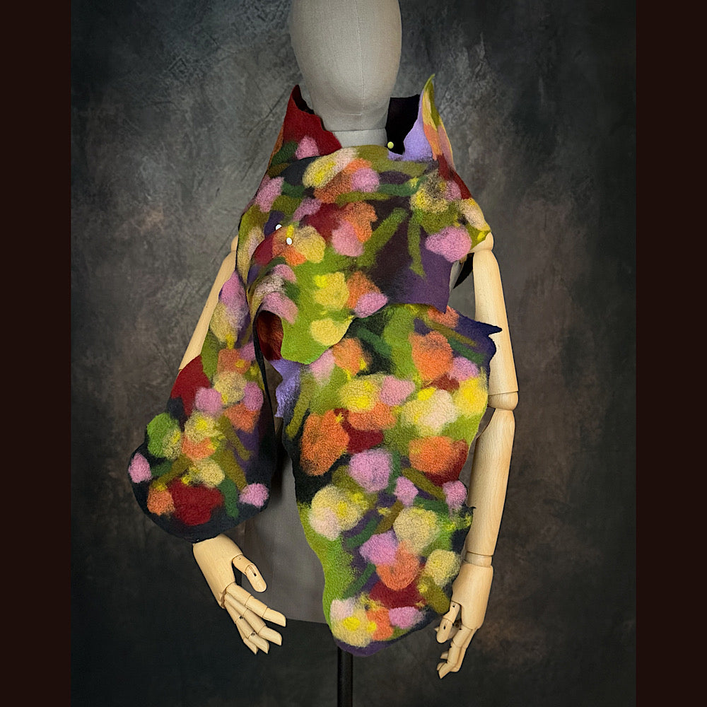 OOAK Handmade wool Felted Scarf 76” X 12” Original art work