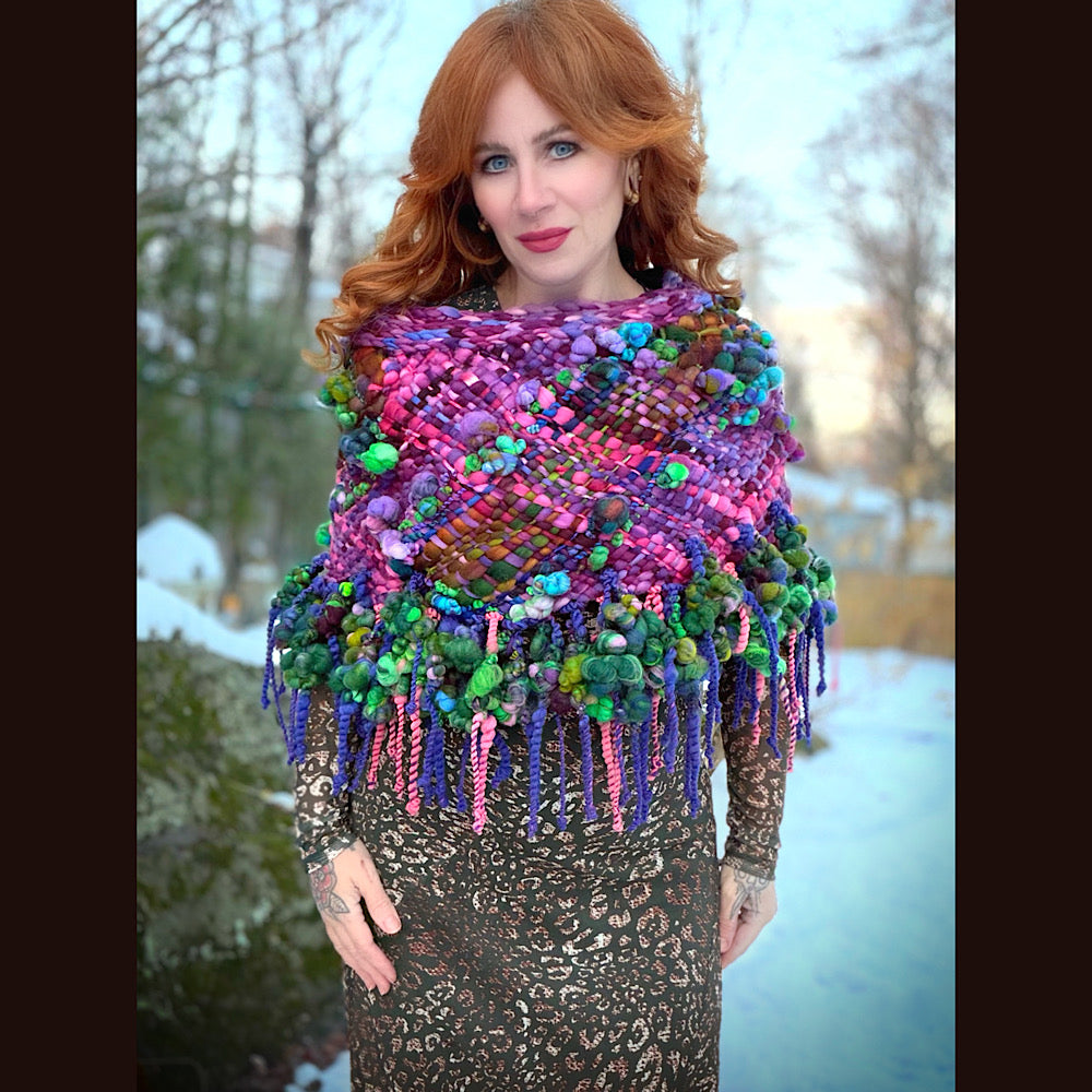 Handmade wool Woven Scarf shawlette 19” X 18”