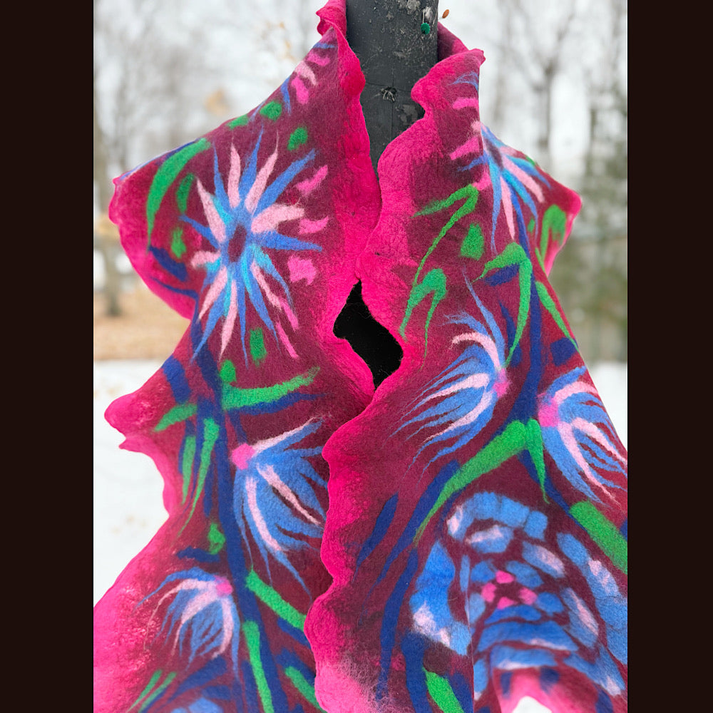 Handmade wool Felted Scarf 80” X 20