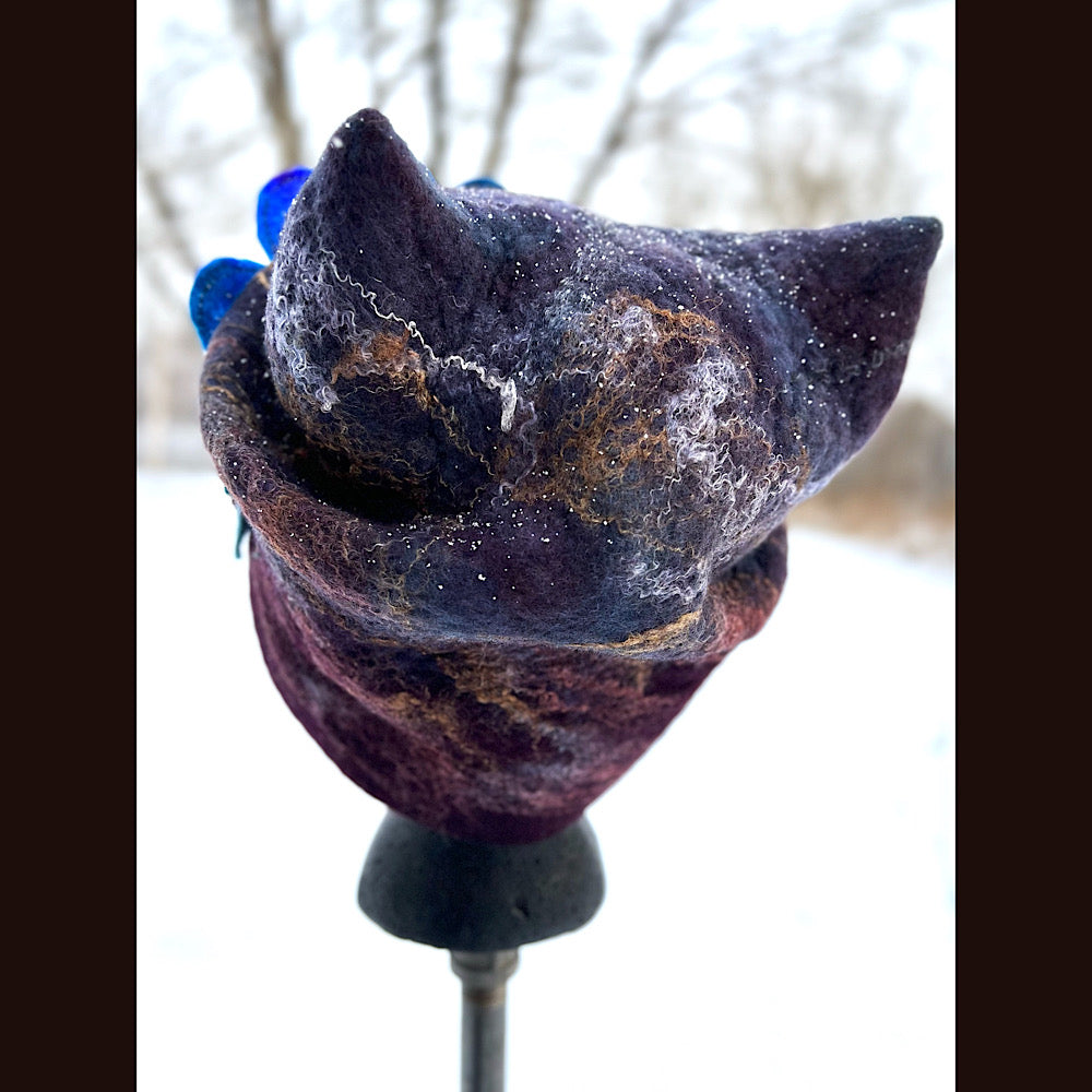 Felted toque hat with rose 24” large